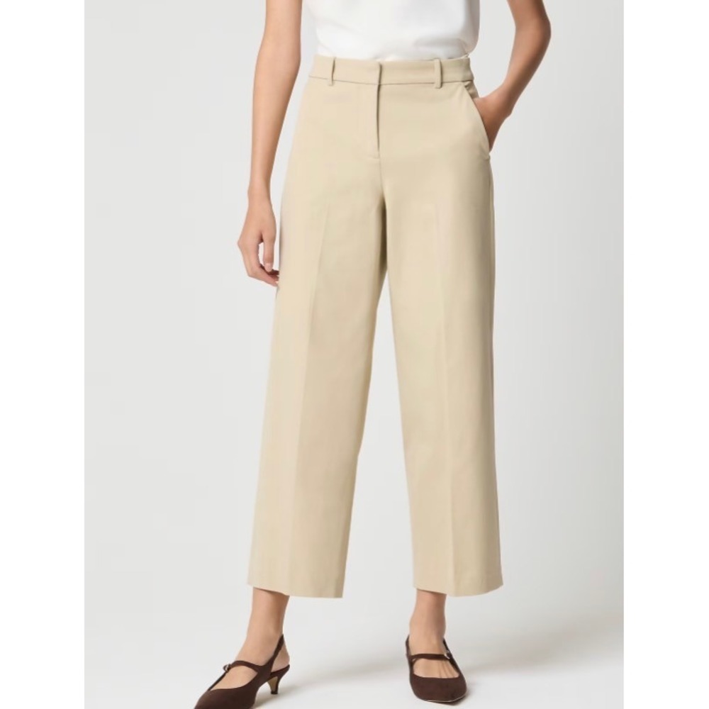 J.Crew Factory Women's Khaki Tan Remy Wide Leg Cropped Pants 4 Petite New Chino